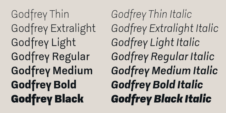 Ejemplo de fuente Godfrey Thin Italic